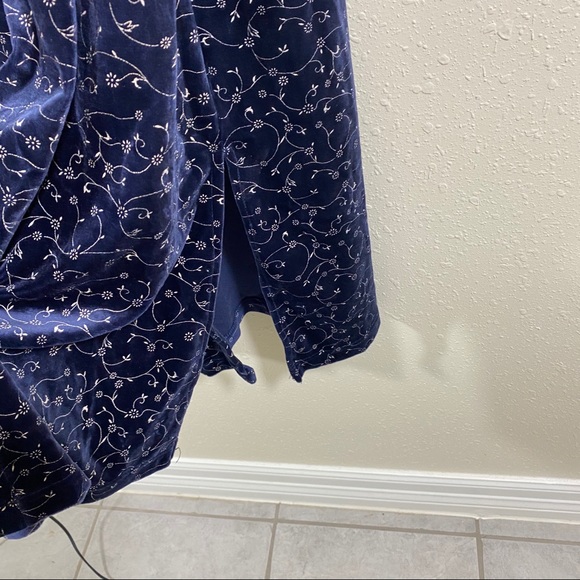 Woman’s Blue Velvet Maxi Dress pockets Print Med. Sleeveless Button Dow… - Picture 7 of 11